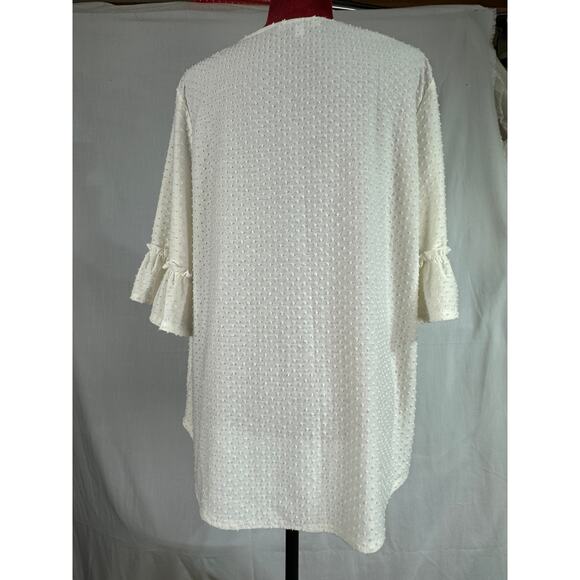 Women's 2XL XXL White dotted swiss top with ruffled 3/4 sleeve MoaMoa - Picture 2 of 7
